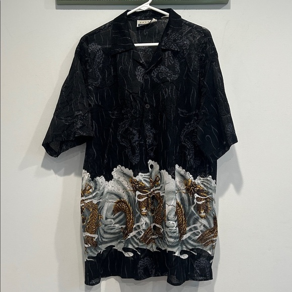 Vintage Skoops worldwide Black Dragon smoke cloud Y2K Button-Up Shirt XL - Picture 1 of 10